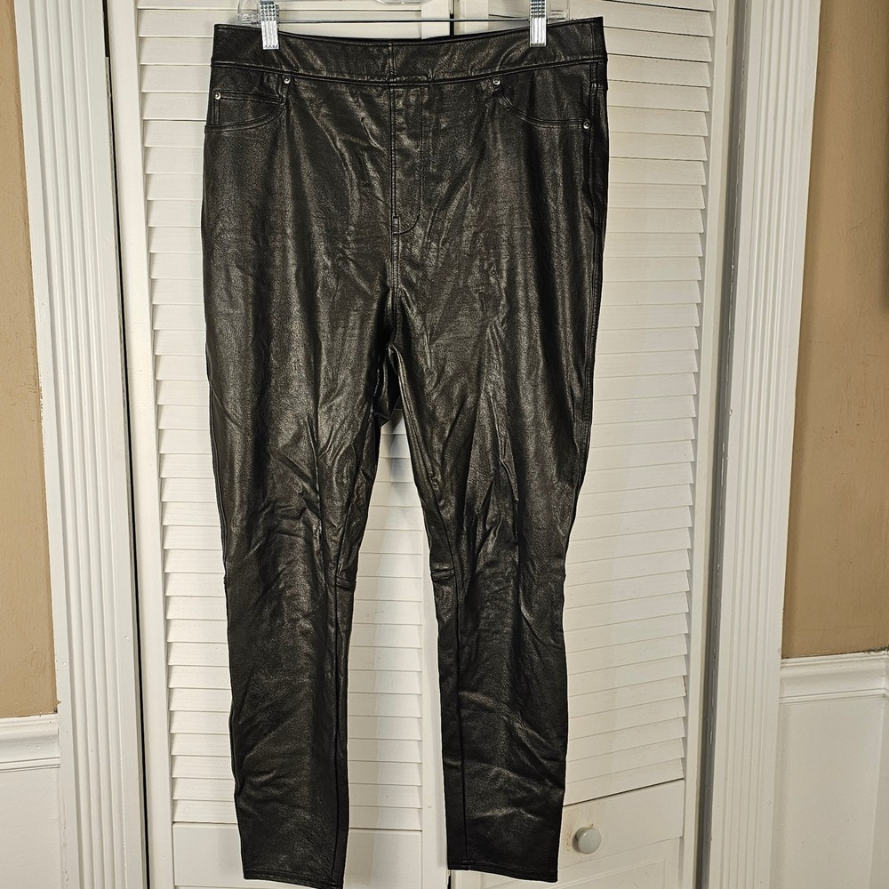 Spanx Womens Black Leather Like Skinny Pants XL
